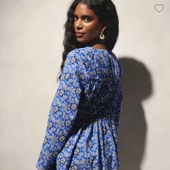 J Crew Tiered Tie Front Beach Dress in Colbalt Floral Cotton Voile XSMALL NWT - Picture 7 of 9